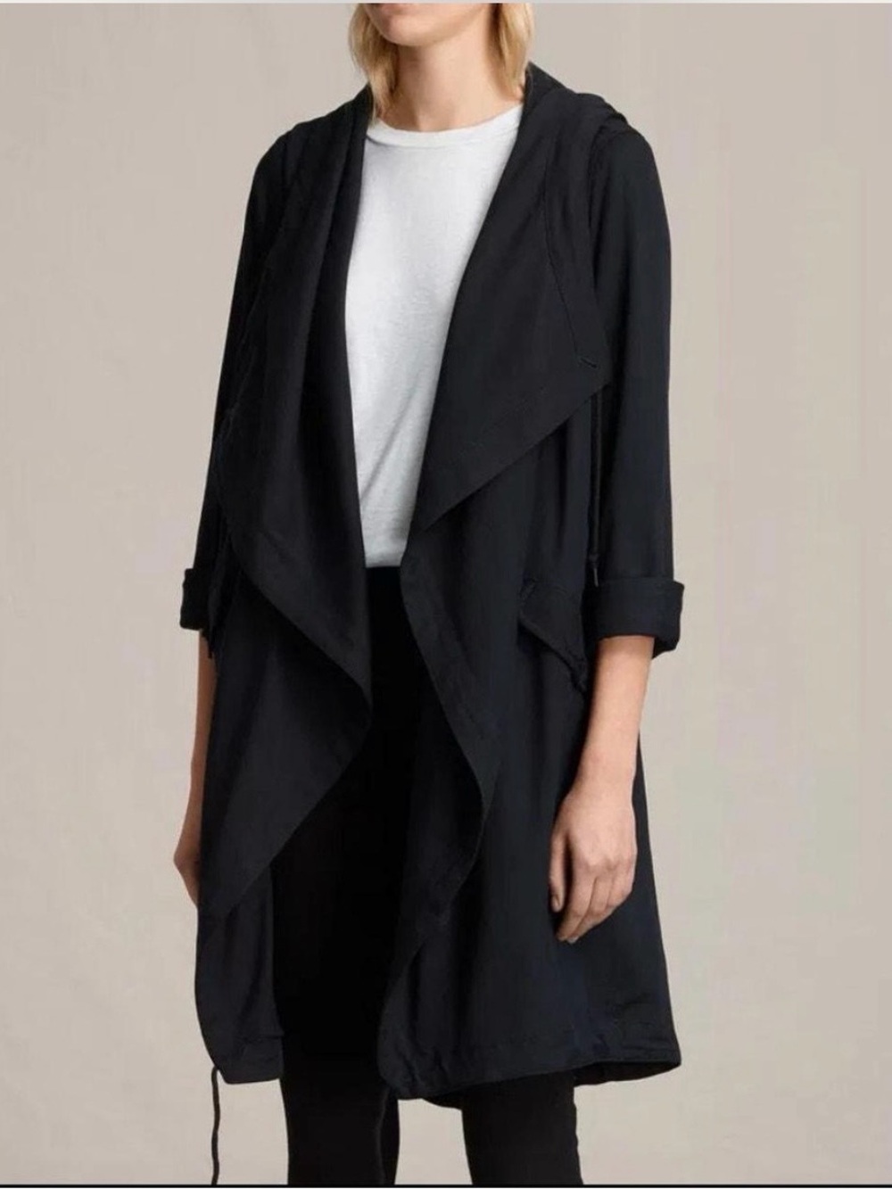 All saints portere parka navy asymmetrical lagenlook luxury jacket Italian